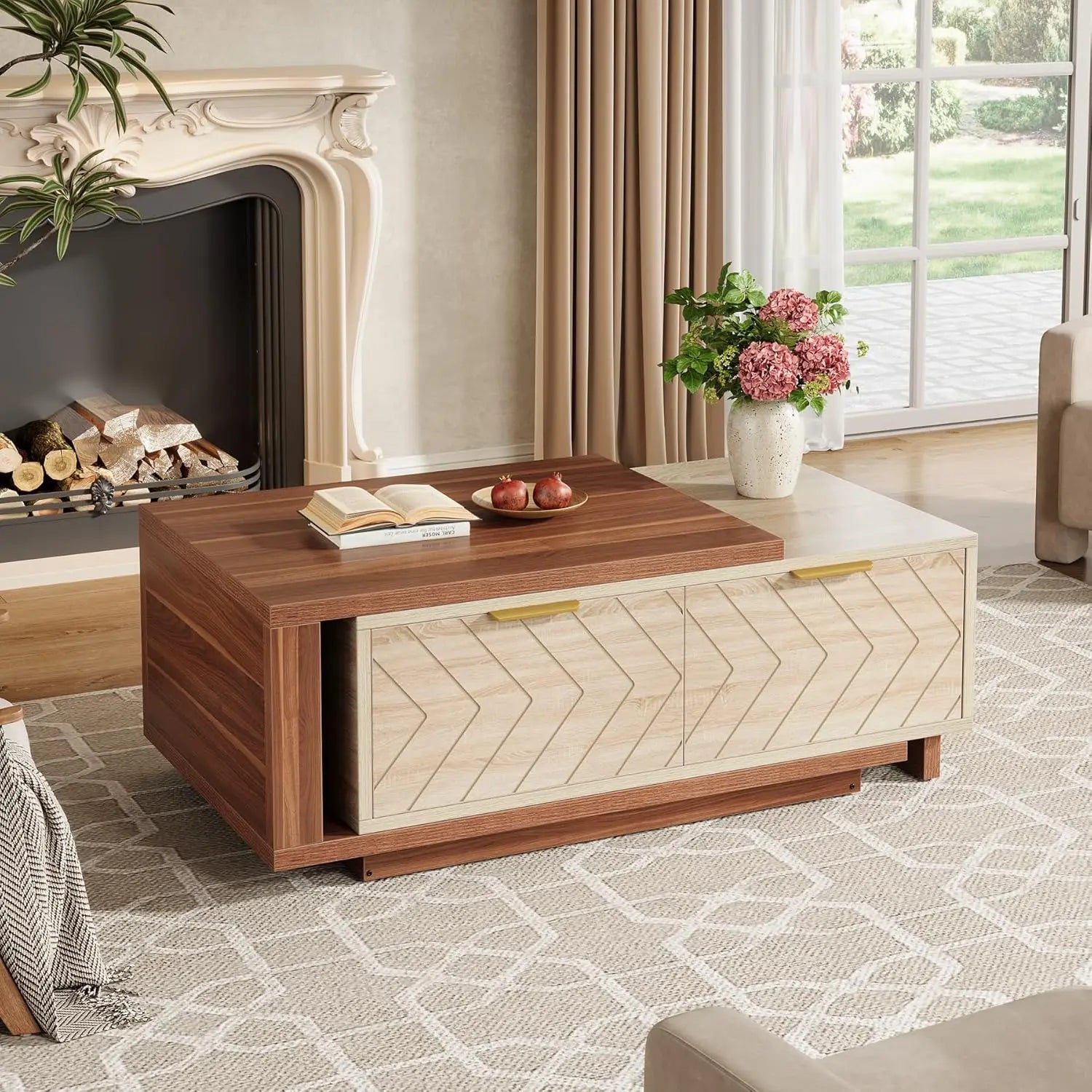 Extendable Coffee Table,Length Adjustable Reversible
