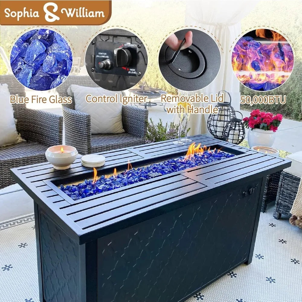 Aluminum Patio Furniture Set with Fire Pit Table, 9 Seats