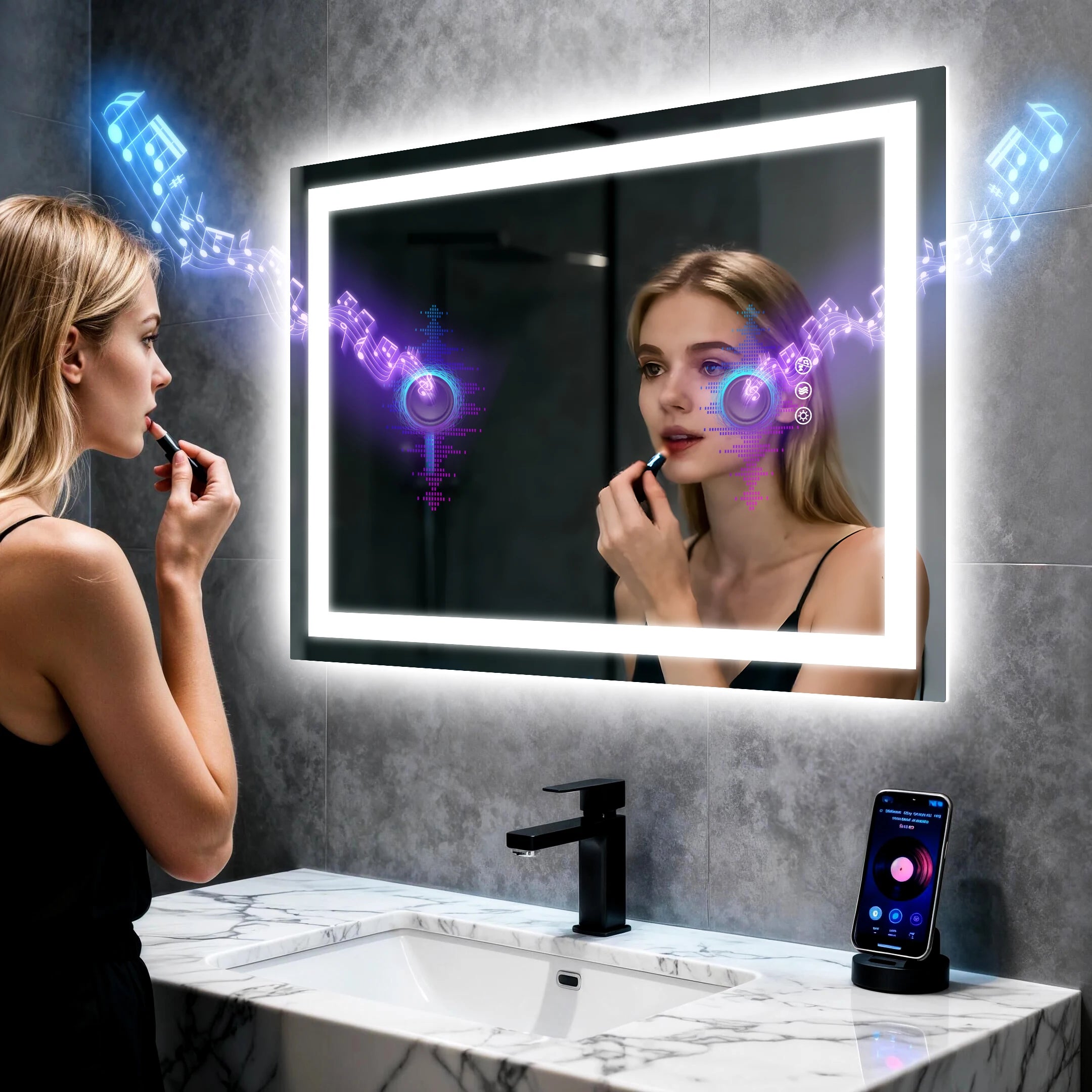 LED Bathroom mirror, Bluetooth, 3 Colors Dimmable,