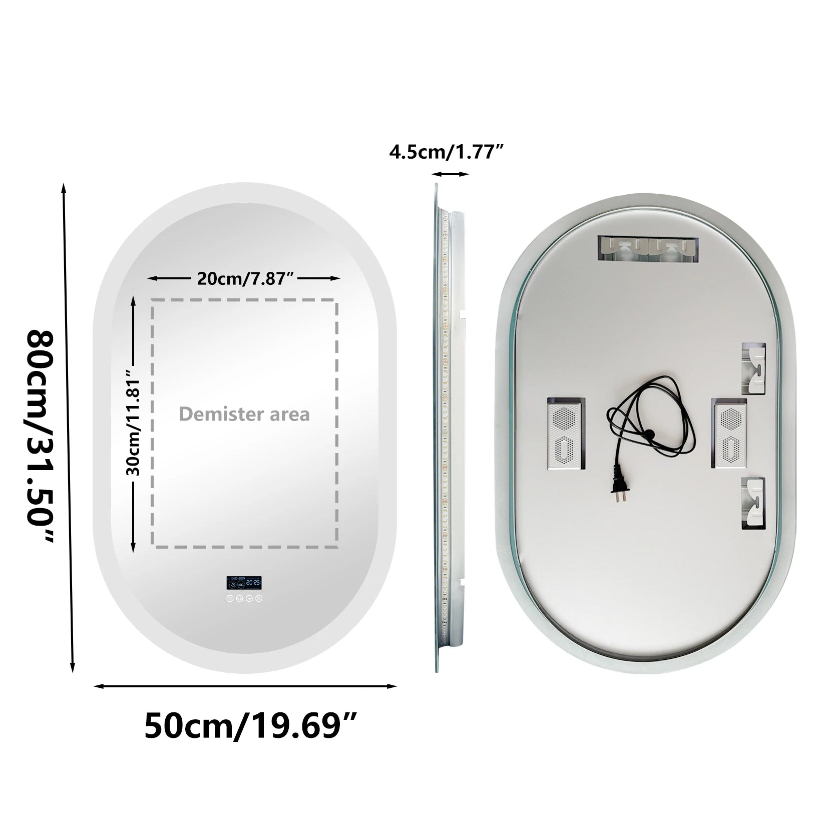 LED Bathroom Mirror, Wall-Mounted with Bluetooth Speaker