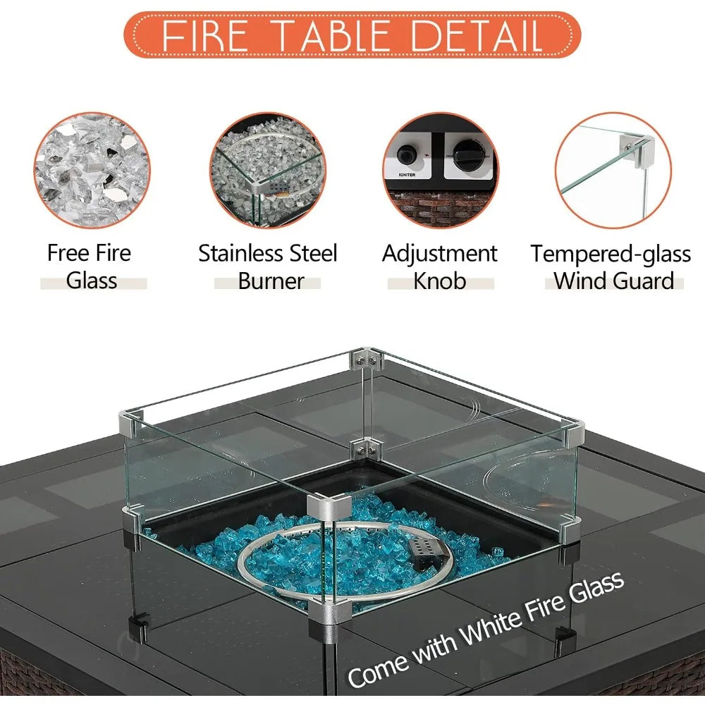 Patio Furniture Sectional Sofa w Fire Pit Table,