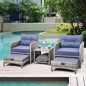 5 Pieces Patio Furniture Set, Rattan Balcony Furniture