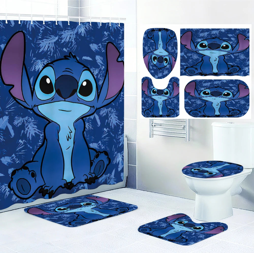 Disney Stitch Bathroom Four-piece Set  Waterproof Shower Curtain,