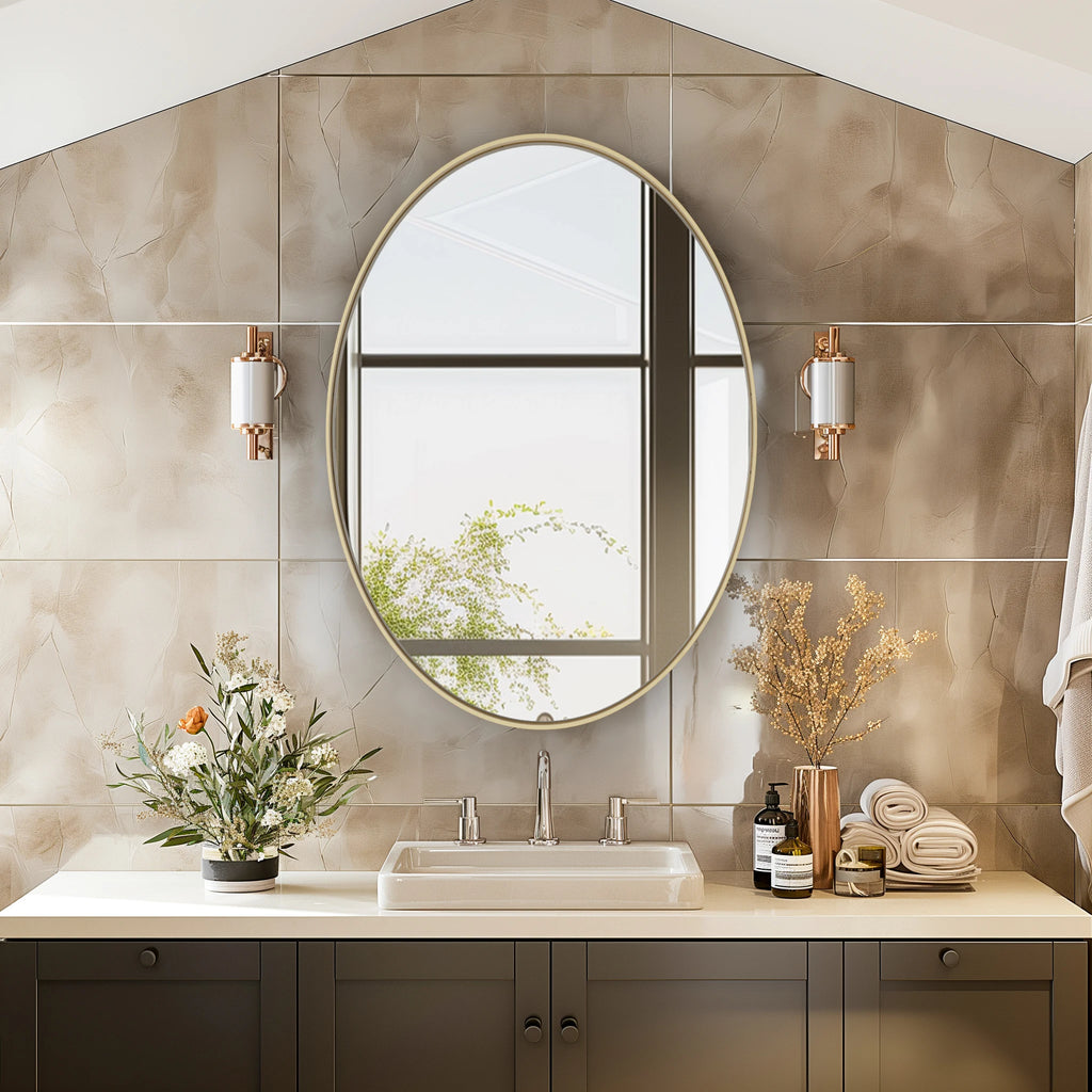 Bathroom, Gold Framed Mirror for Wall