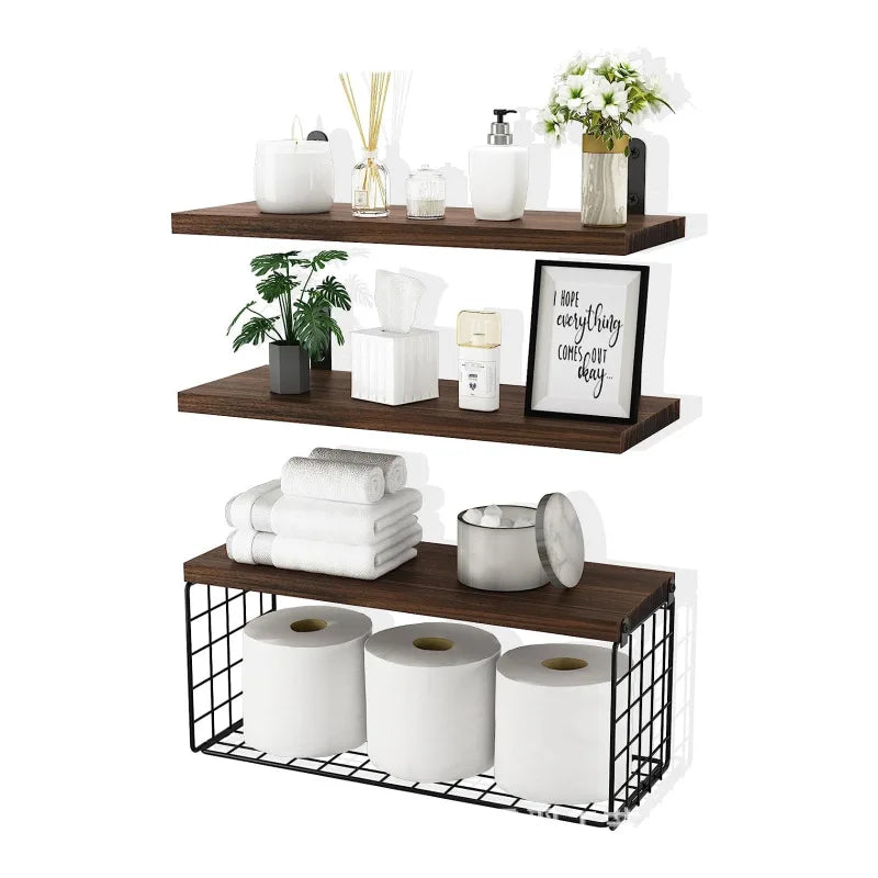Wall Mounted Floating Shelves 3 Wood Bathroom