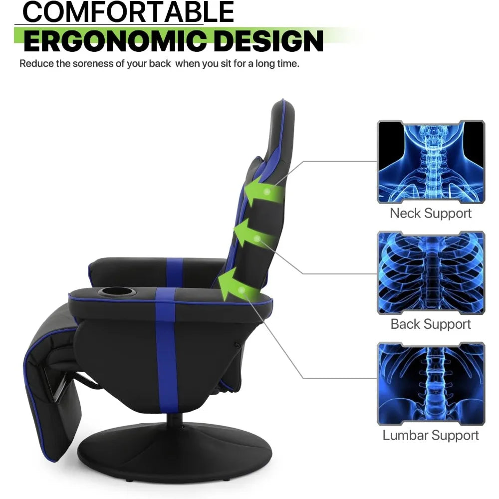 360° Swivel Gaming Recliner Chair, with Adjustable Backrest,