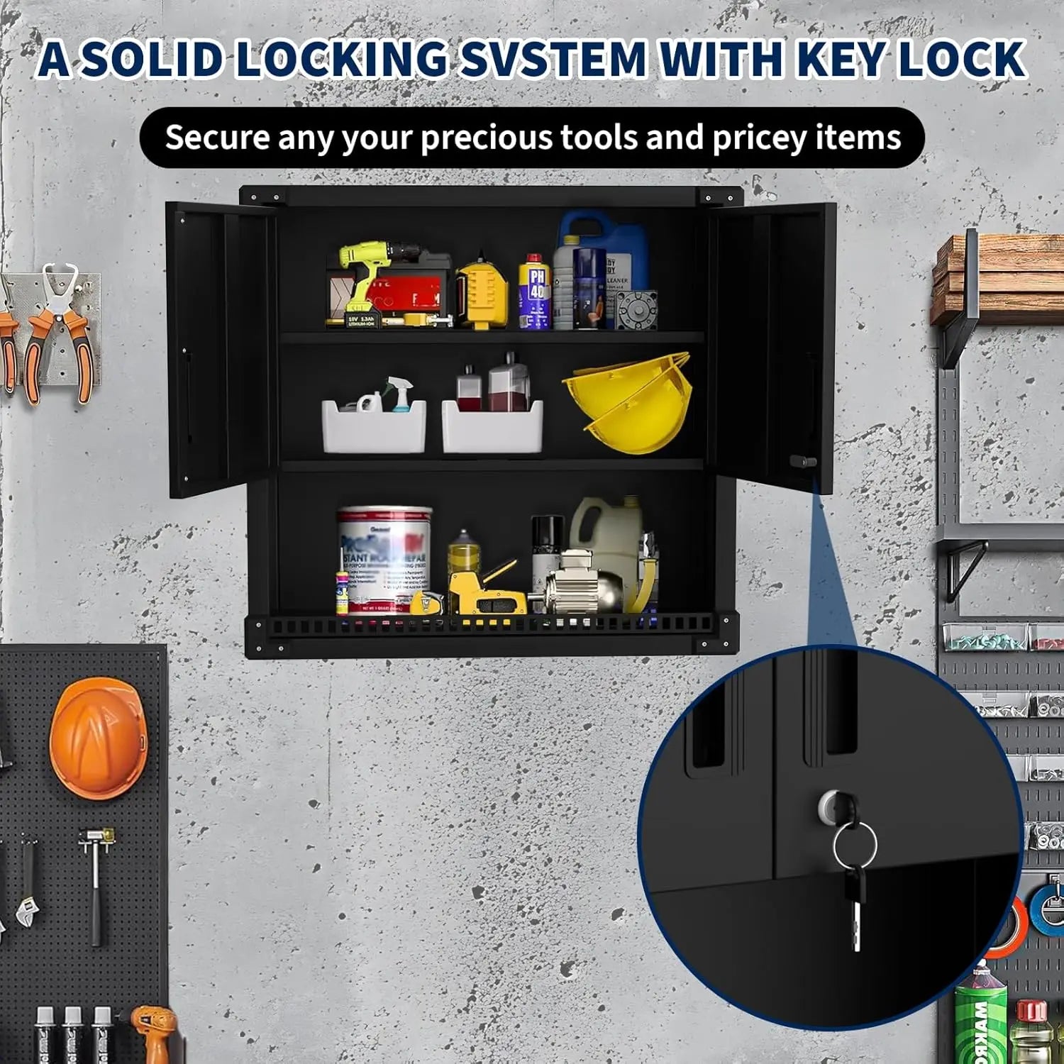 Metal Garage Wall Cabinet with Doors and Shelves,