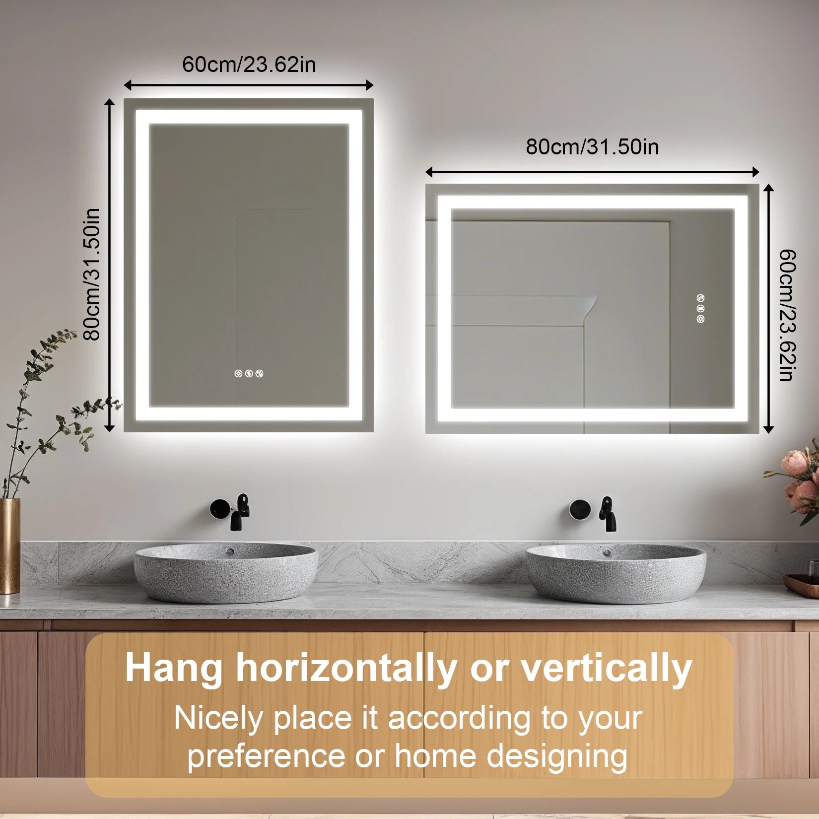LED Bathroom mirror, Bluetooth, 3 Colors Dimmable,