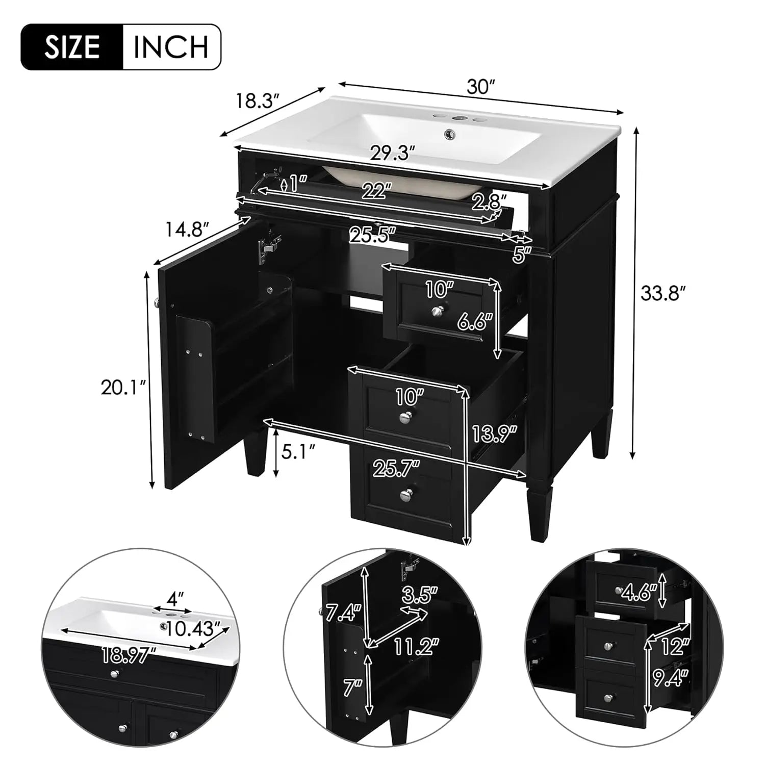 30" Bathroom Vanity with Sink,