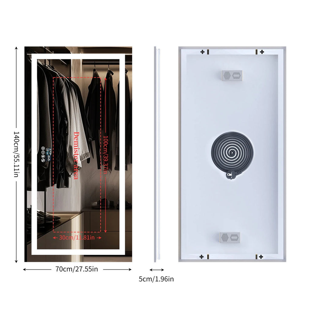 XXL Bathroom  Mirror Wall Mounted with Bluetooth,