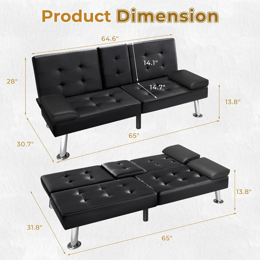 Futon Sofa Bed Modern Faux Leather Couch Bed