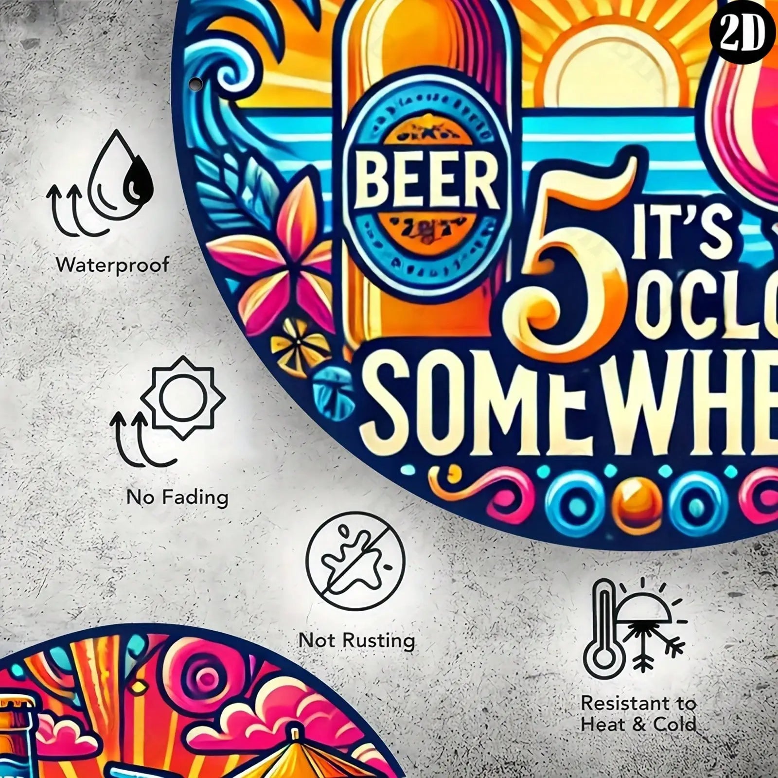 8x8" Beer & Cocktail Time Metal Sign,