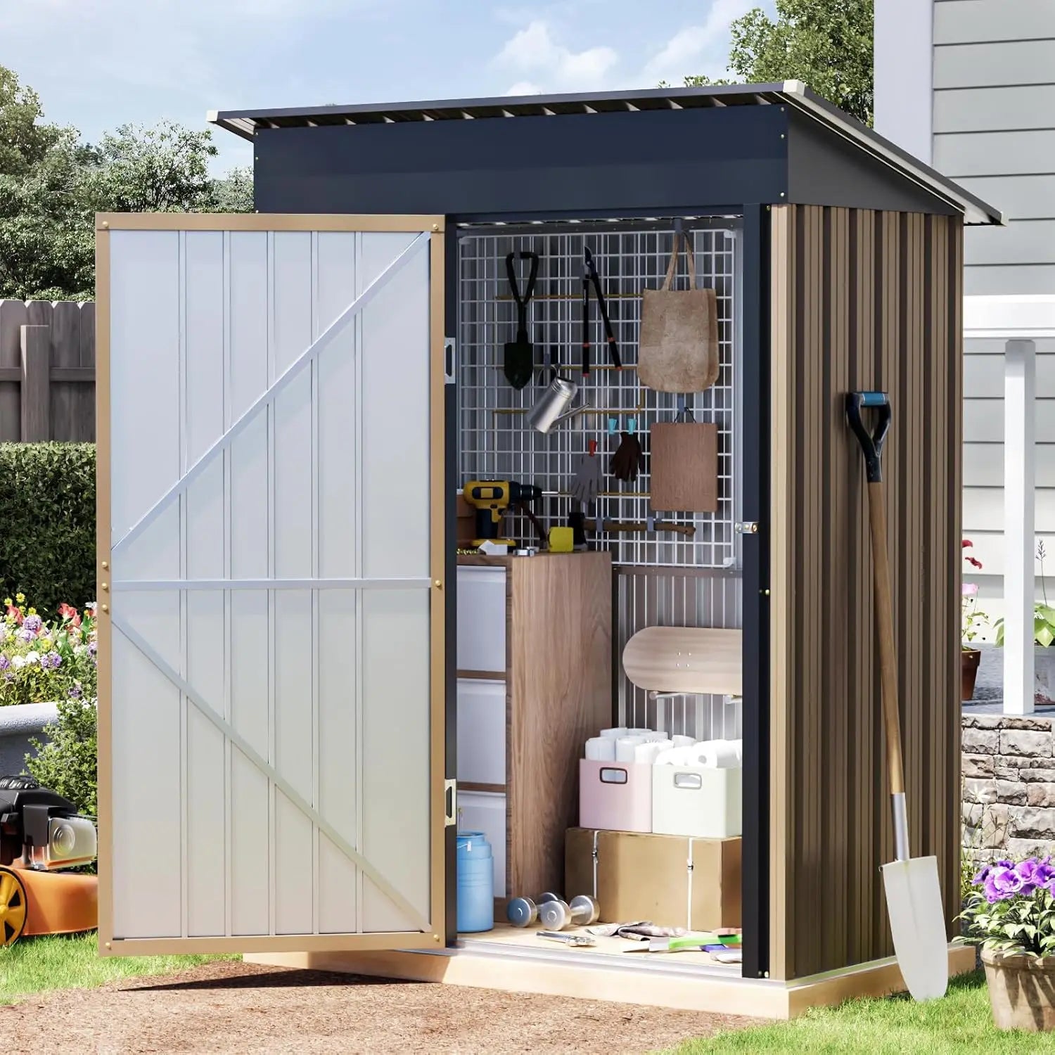 3x5 FT Outdoor Metal Storage Shed with Floor