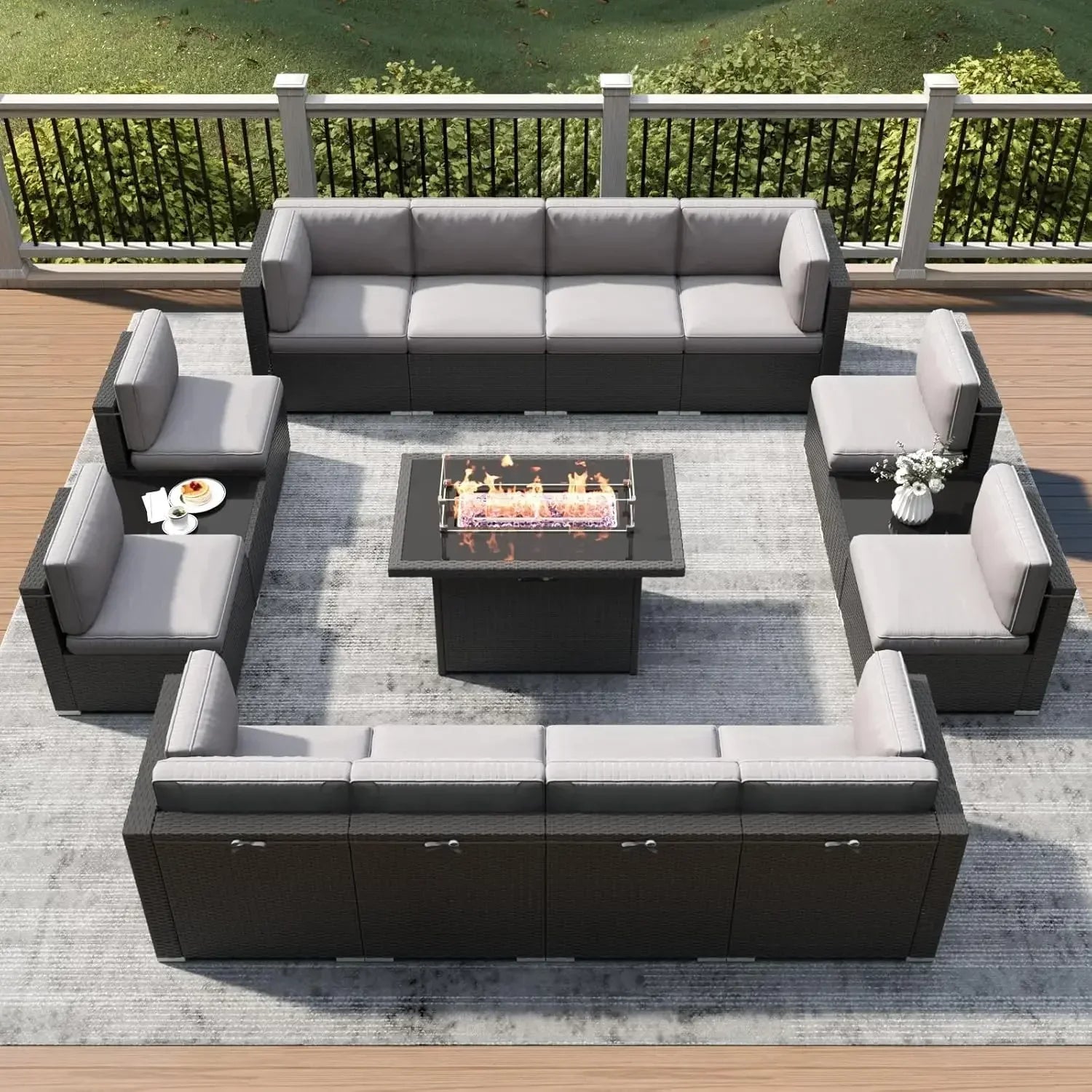 15 Piece Patio Furniture Set with Fire Pit