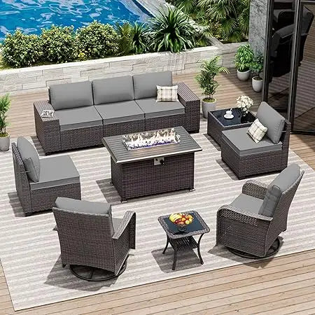 10 Pieces Patio Furniture Set with 2 Swivel Chairs