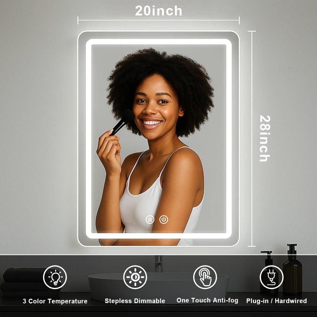 20x28 inch LED Bathroom Mirror  with Backlit Lights Fogless