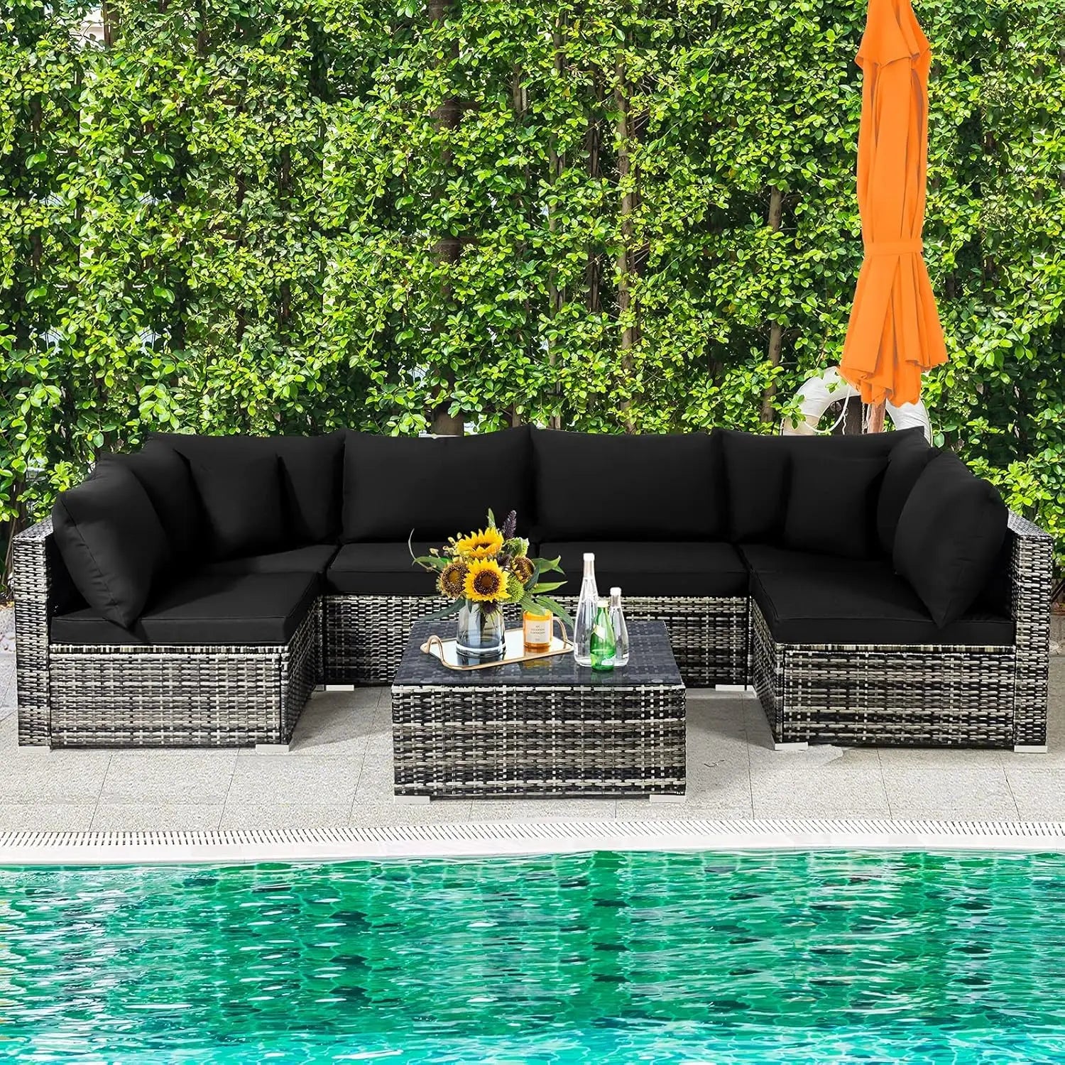 7 Pieces Patio Rattan Furniture Set