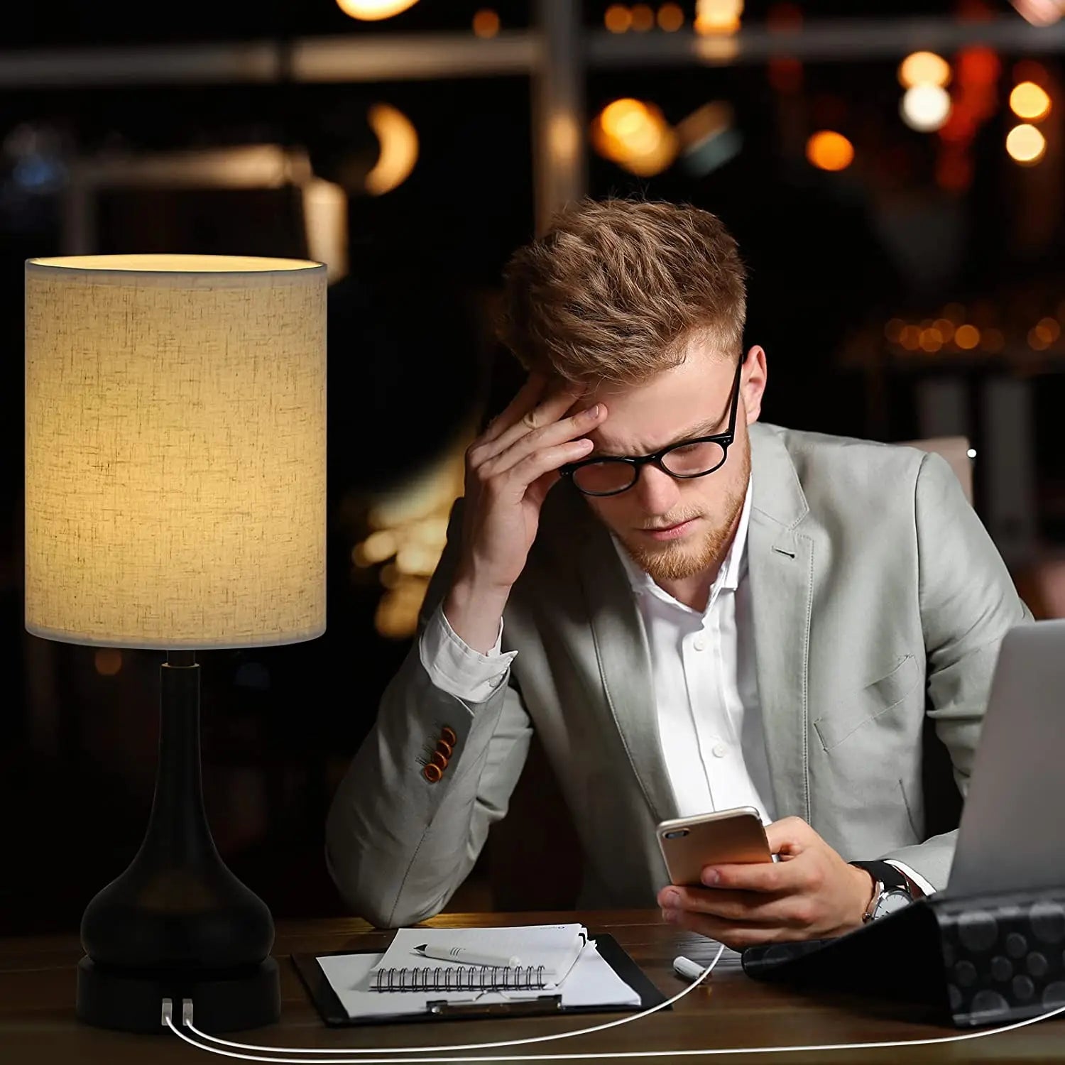 Table Lamp  with Touch Control USB Charging Ports