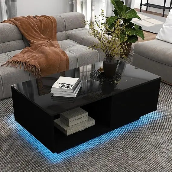 LED Black Coffee Table for Living Room