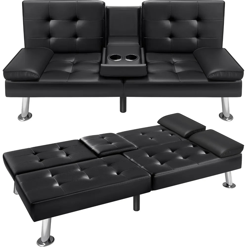 Futon Sofa Bed Modern Faux Leather Couch Bed