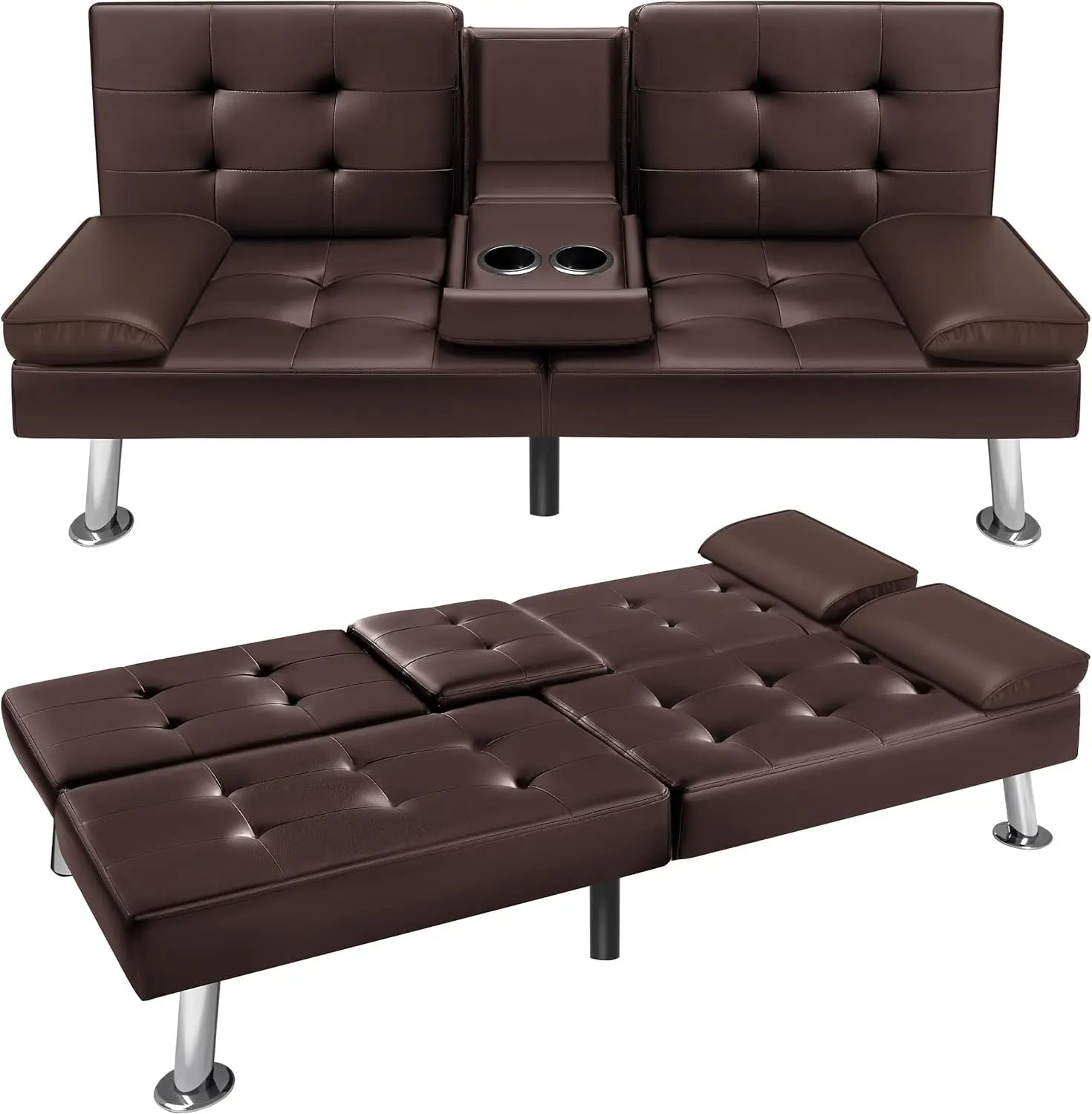Futon Sofa Bed Modern Faux Leather Couch Bed