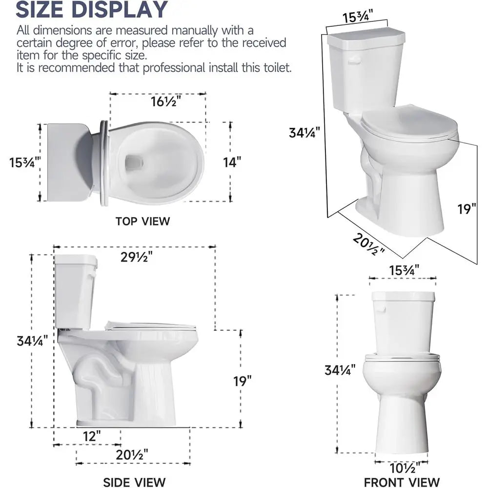 Tall Toilet 20 Inch for Seniors - 1.1/1.6 GPF Dual Flush