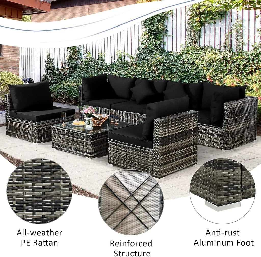 7 Pieces Patio Rattan Furniture Set