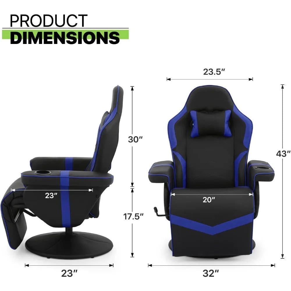 360° Swivel Gaming Recliner Chair, with Adjustable Backrest,
