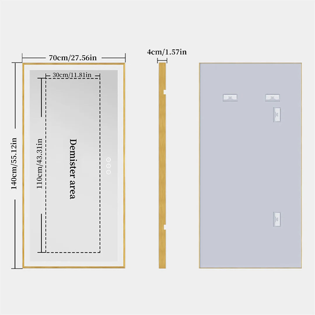 I Large Gold Framed Bathroom Mirror Fogless Smart Touch