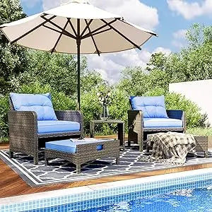 5 Pieces Patio Furniture Set, Rattan Balcony Furniture