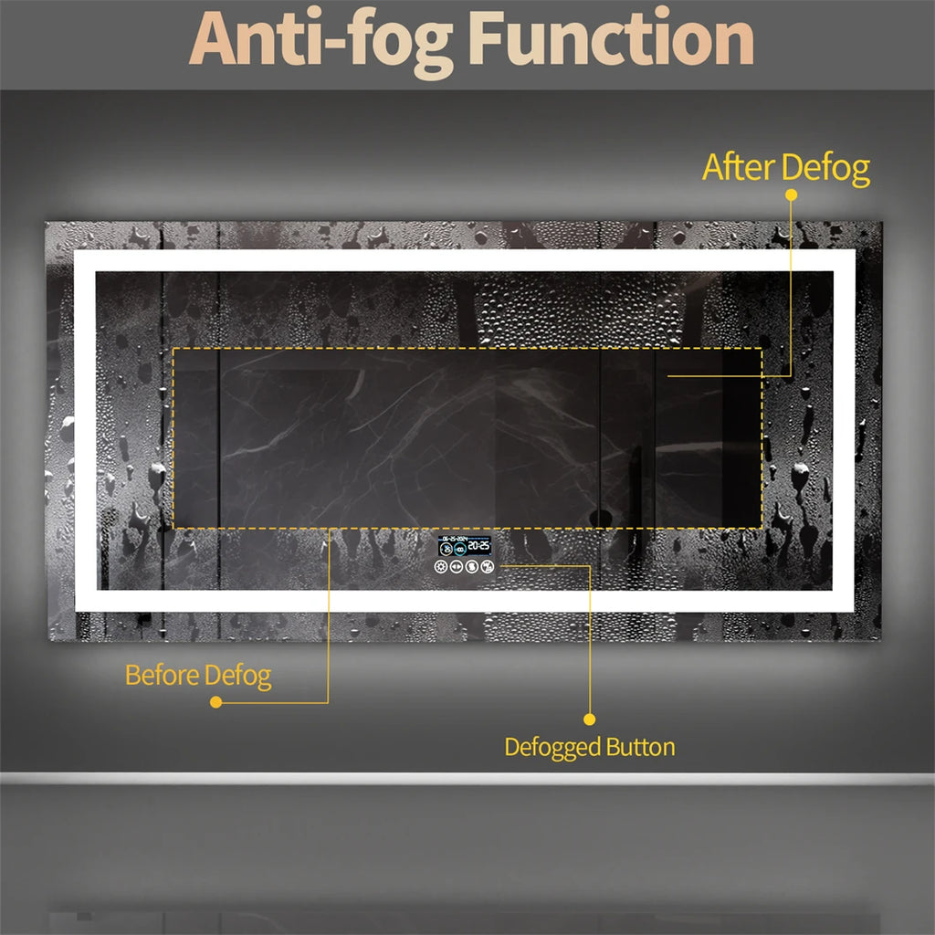 XXL Bathroom  Mirror Wall Mounted with Bluetooth,