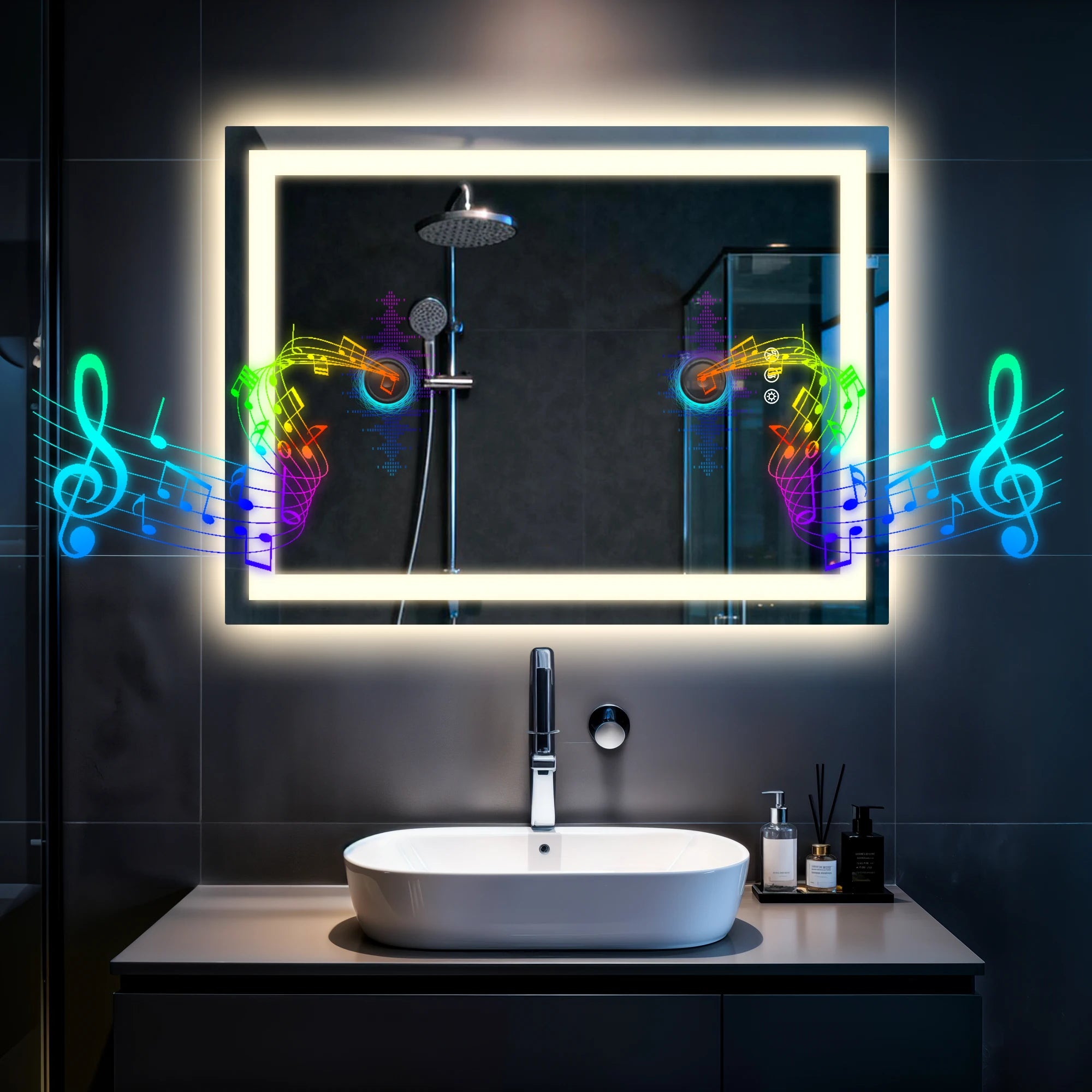 LED Bathroom mirror, Bluetooth, 3 Colors Dimmable,