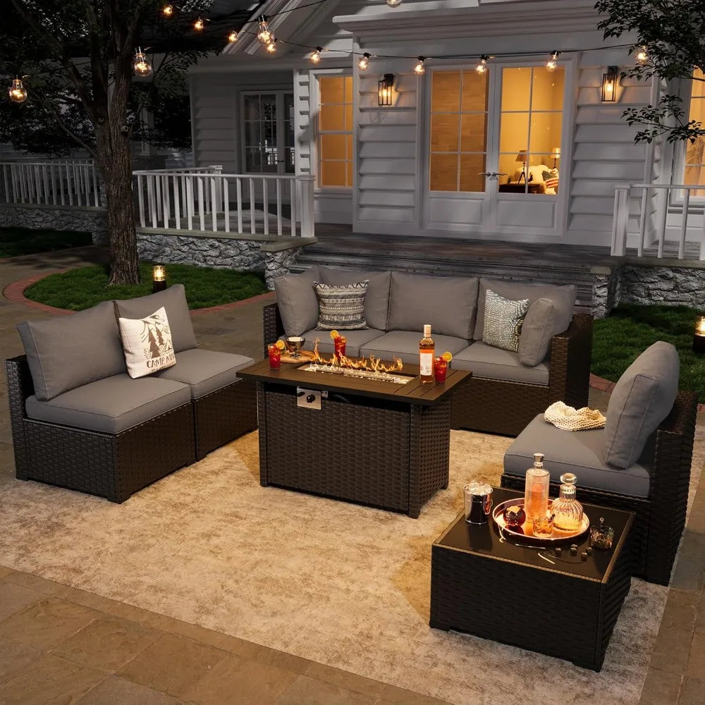 8 Piece Patio Furniture Set with 44” Fire Pit Table