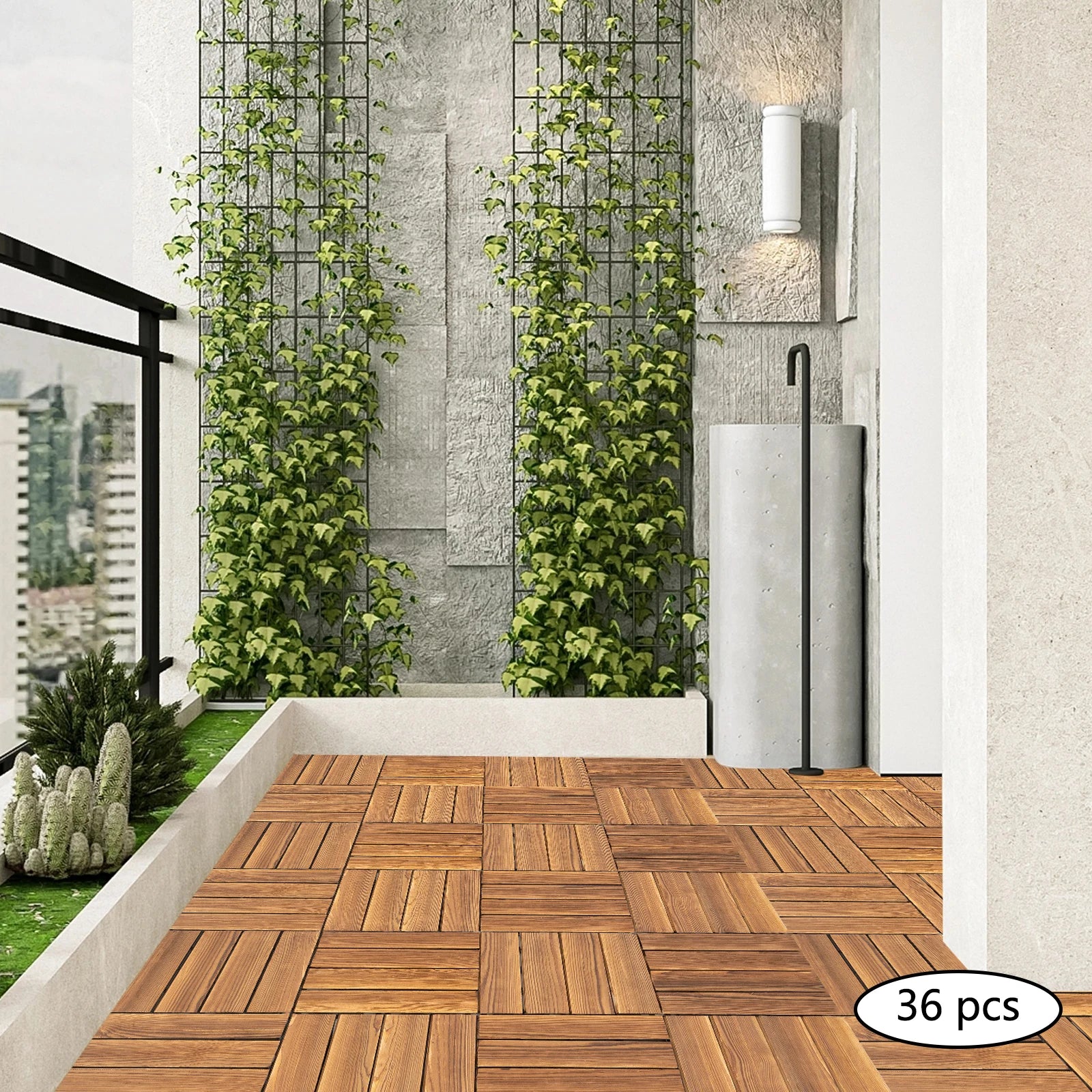 36pcs 12''x12'' Brown Hardwood Interlocking Patio Deck Tiles