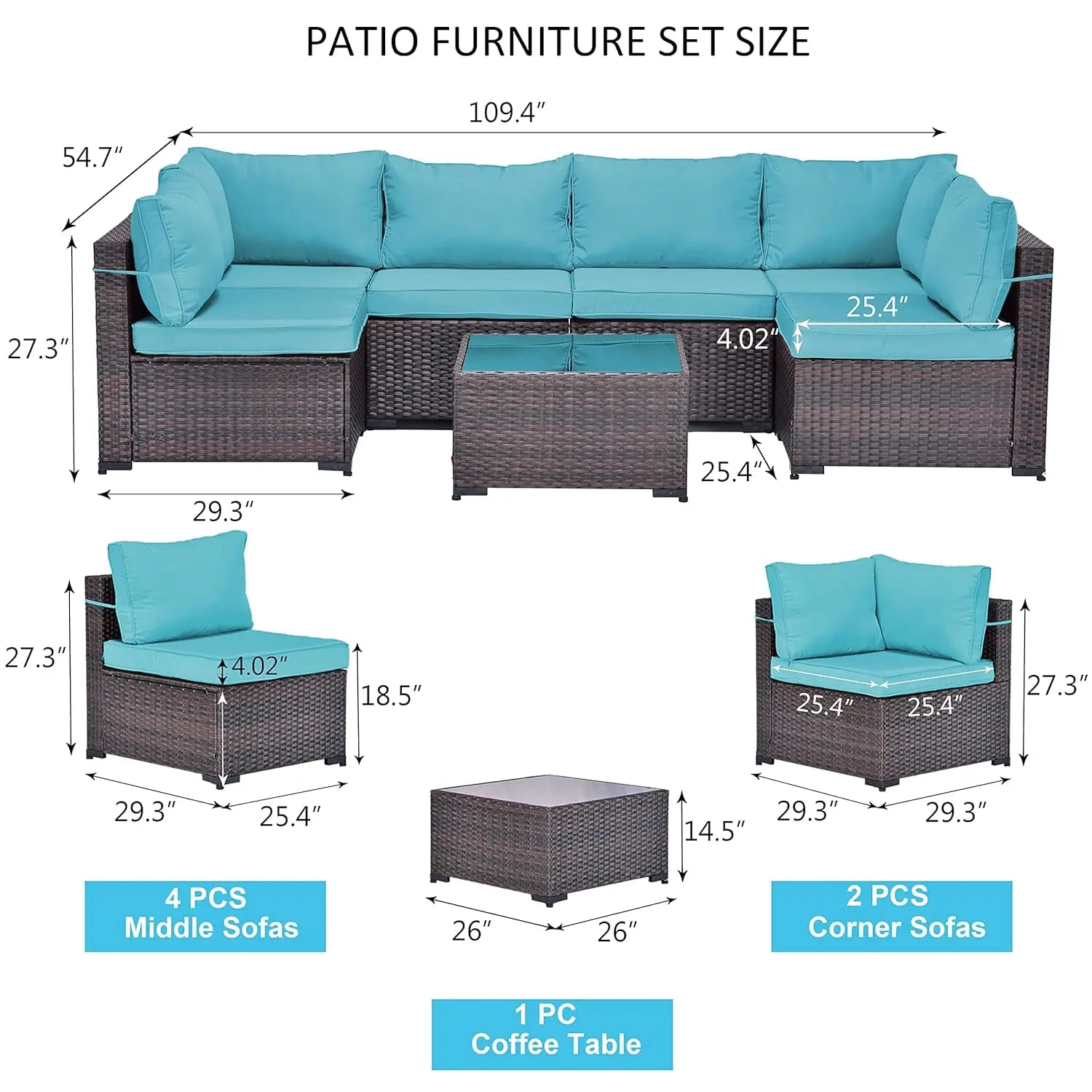 7 Pieces Outdoor Patio Furniture Set,Sectional