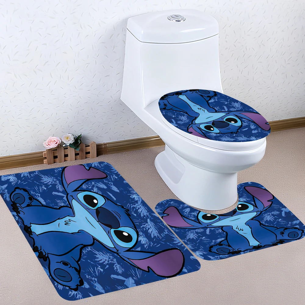 Disney Stitch Bathroom Four-piece Set  Waterproof Shower Curtain,