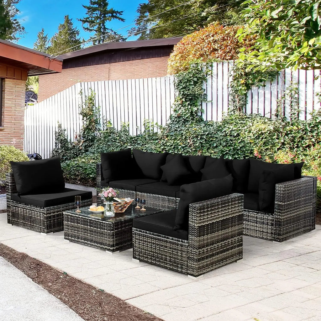 7 Pieces Patio Rattan Furniture Set