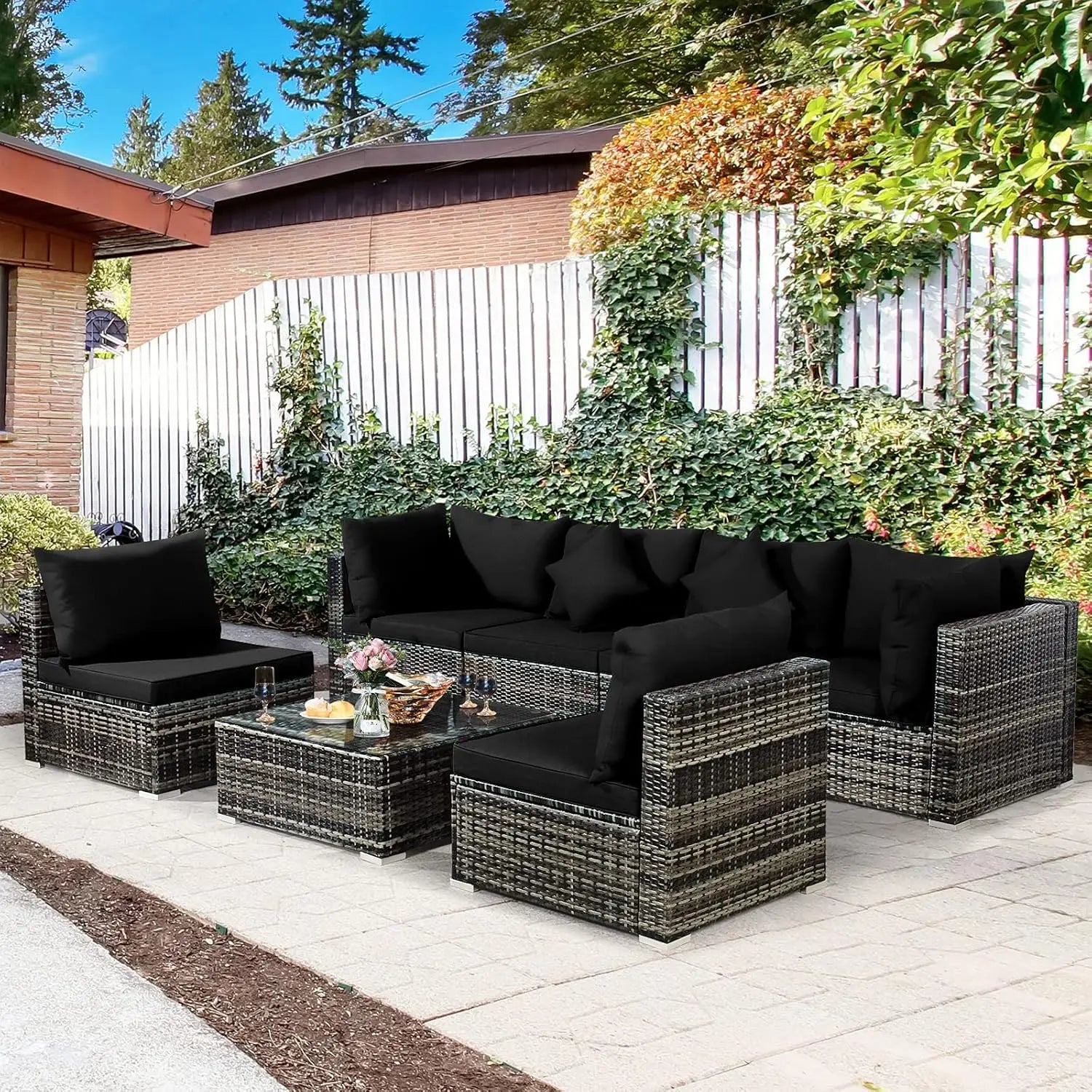 7 Pieces Patio Rattan Furniture Set